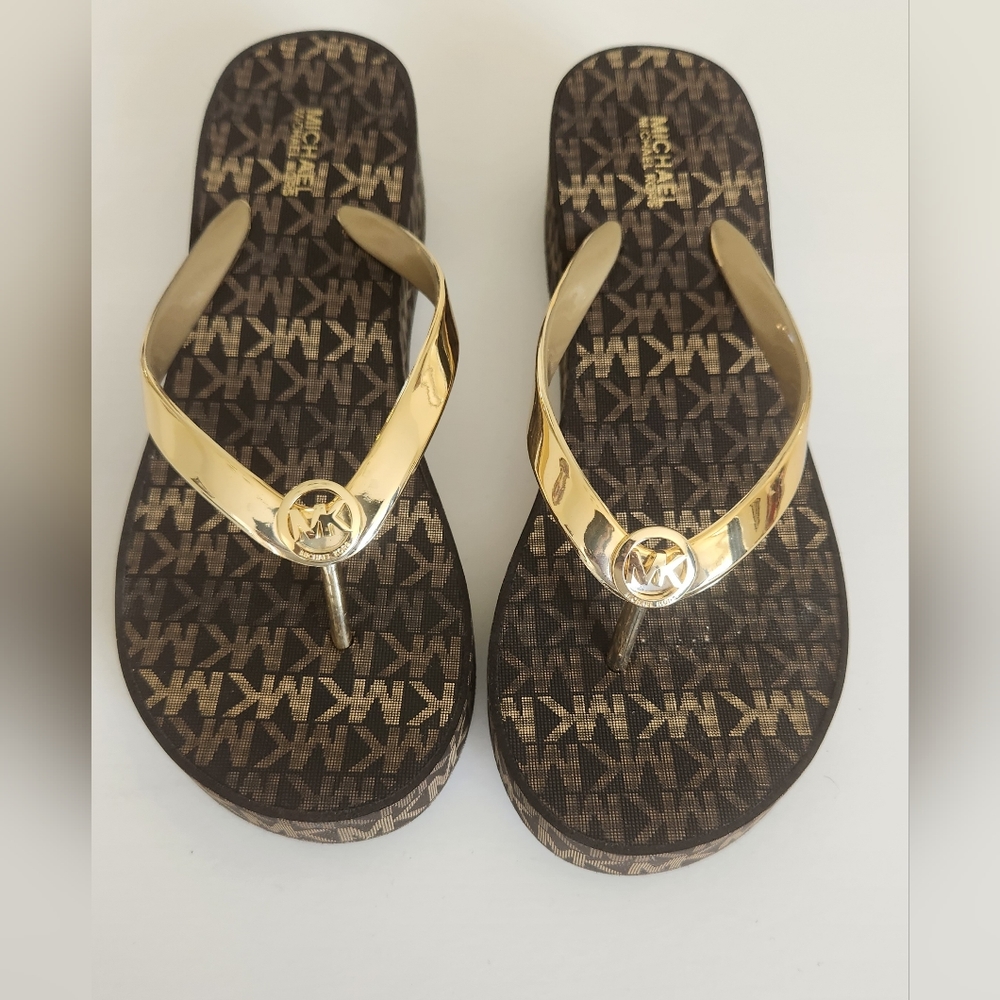 Michael Kors MK Brown Logo Flip Flops